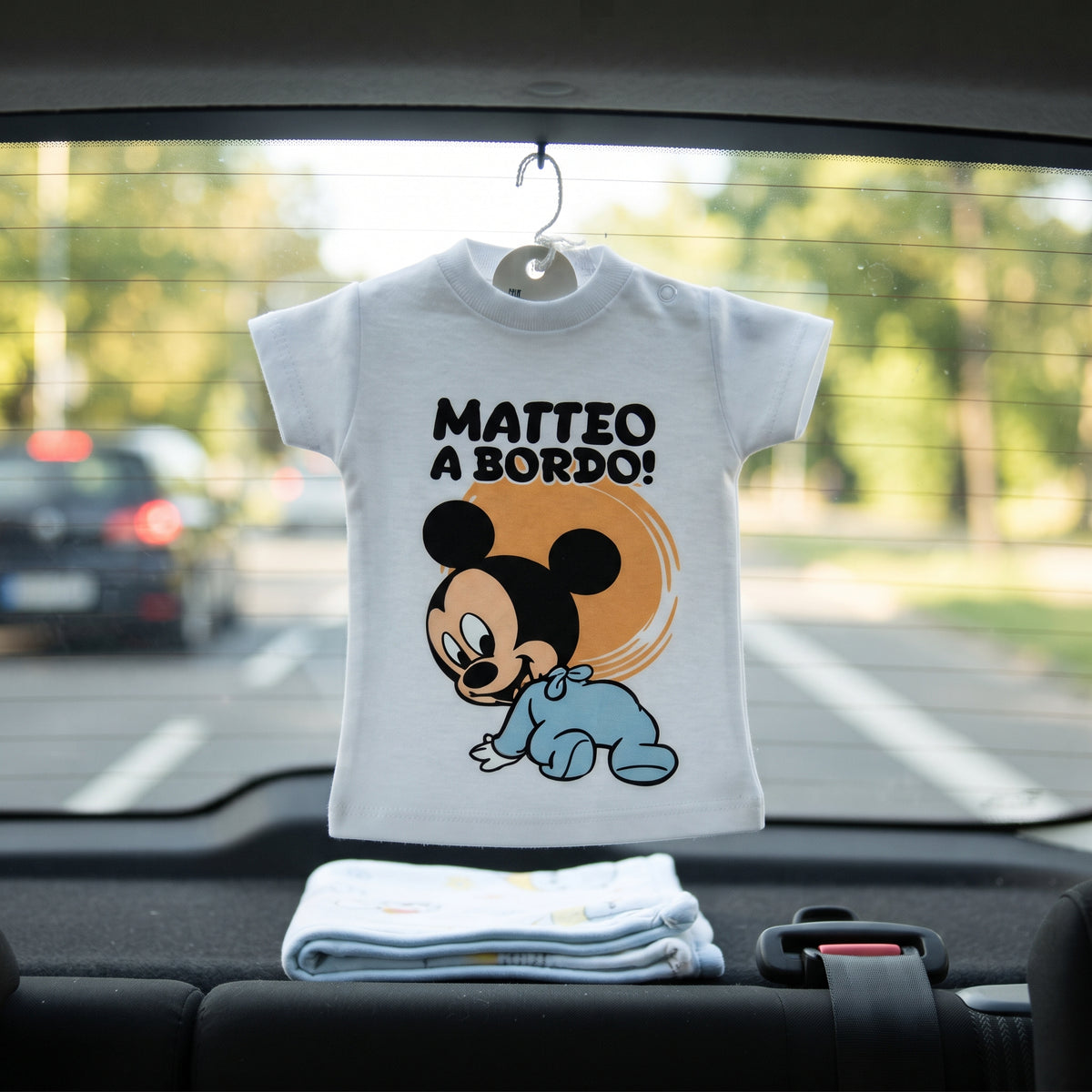Mini Maglietta Personalizzata da Appendere in Auto - Bimbo a Bordo, Annuncio Nascita