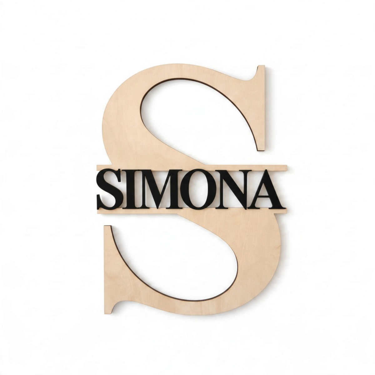 Scritta nome personalizzata FotoGrafica in legno chiaro con lettere nere per decorazione parete