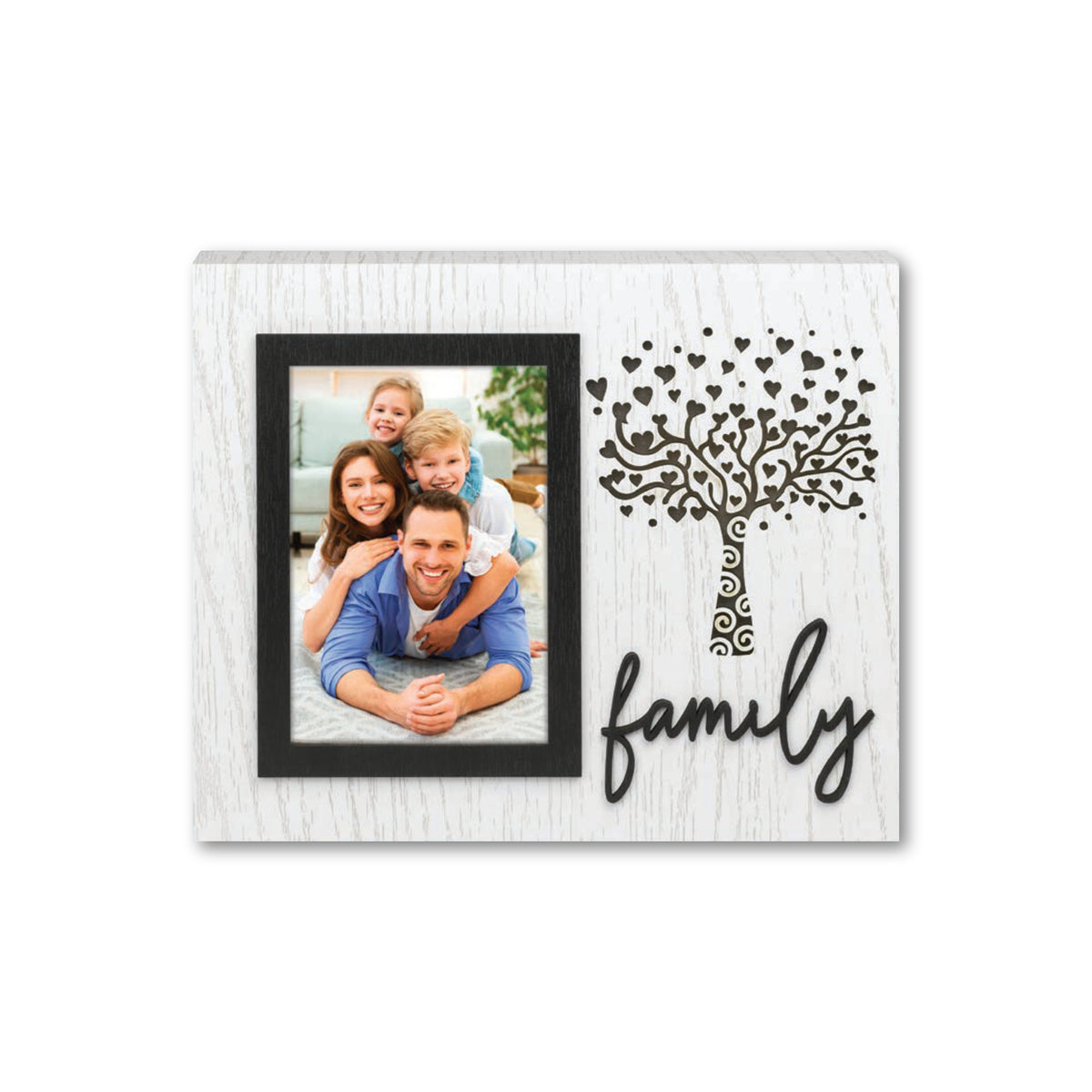 Cornice da Tavolo Albero della Vita Bianca - Portafoto Family in Legno con Dedica 10x15, Regalo Genitori