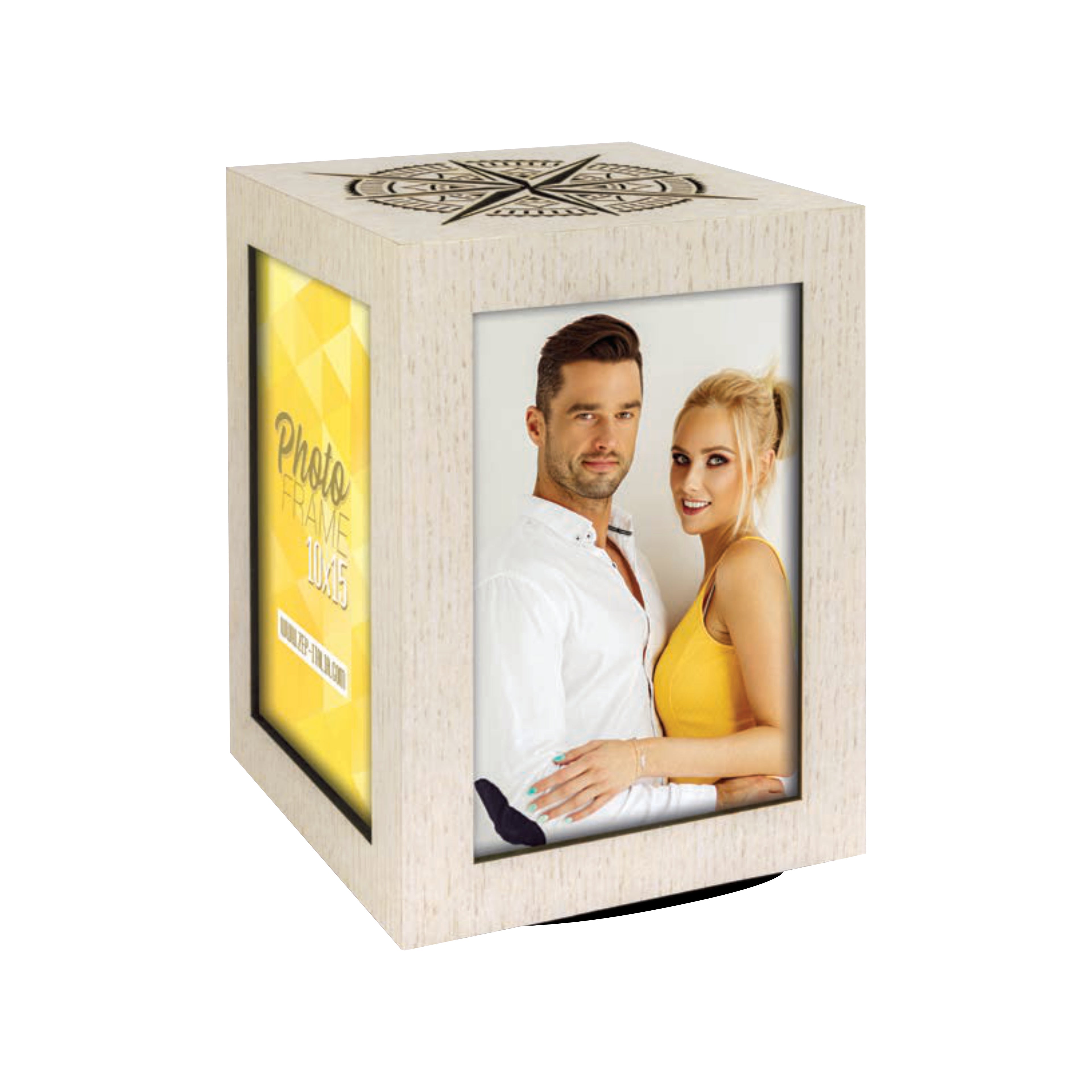 Foto Cubo Rotante in Legno - Portafoto Multiplo da Tavolo 10x15