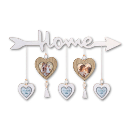 Cornice Multifoto da Tavolo Legno Bianco con Cuori - Multiframe Shabby Chic, Regalo Famiglia