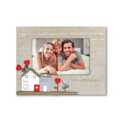 Cornice da Tavolo Famiglia con Cuori - Portafoto Shabby Chic in Legno 10x15