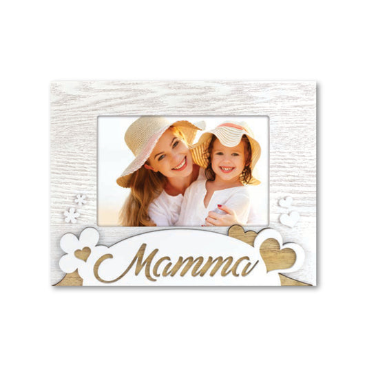Cornice da Tavolo Mamma - Portafoto in Legno con Scritta 10x15, Regalo Festa della Mamma