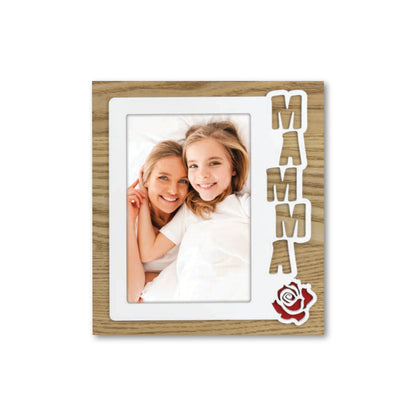 Cornice da Tavolo Mamma - Portafoto in Legno con Scritta 10x15, Regalo Mamma