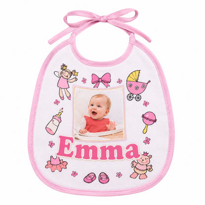 Bavaglino Personalizzato con Foto e Nome per Neonati - Bavaglino Pappa Rosa o Blu, Regalo Nascita