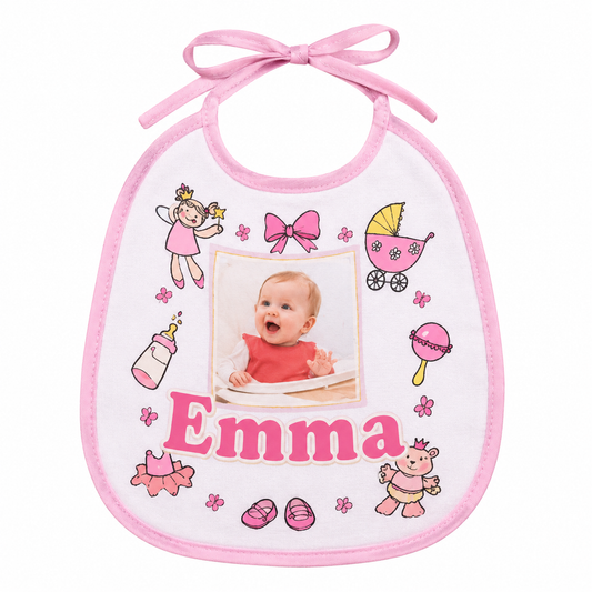 Bavaglino Personalizzato con Foto e Nome per Neonati - Bavaglino Pappa Rosa o Blu, Regalo Nascita