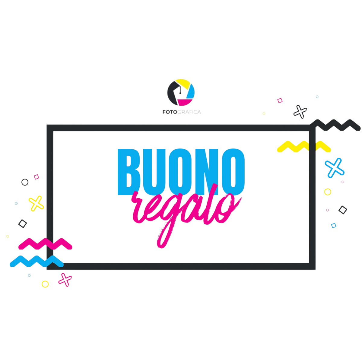Buono Regalo digitale FotoGrafica con grafica colorata e moderna per stampe fotografiche e cornici personalizzate