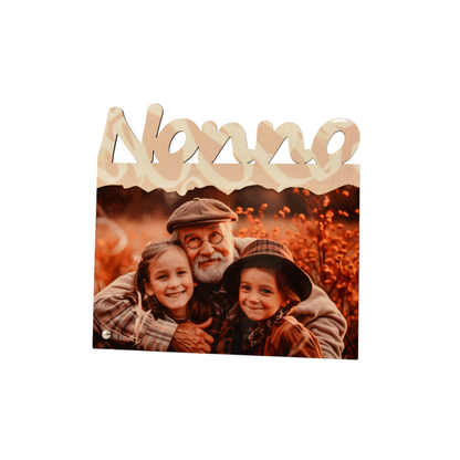 Pannello fotografico personalizzato FotoGrafica con scritta Nonno e foto di un nonno che abbraccia le due nipoti
