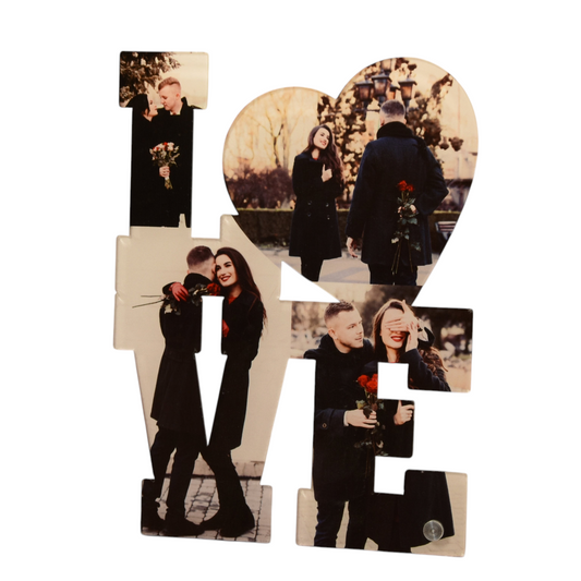 Pannello decorativo FotoGrafica a forma di scritta LOVE personalizzato con foto di coppia in alta qualità