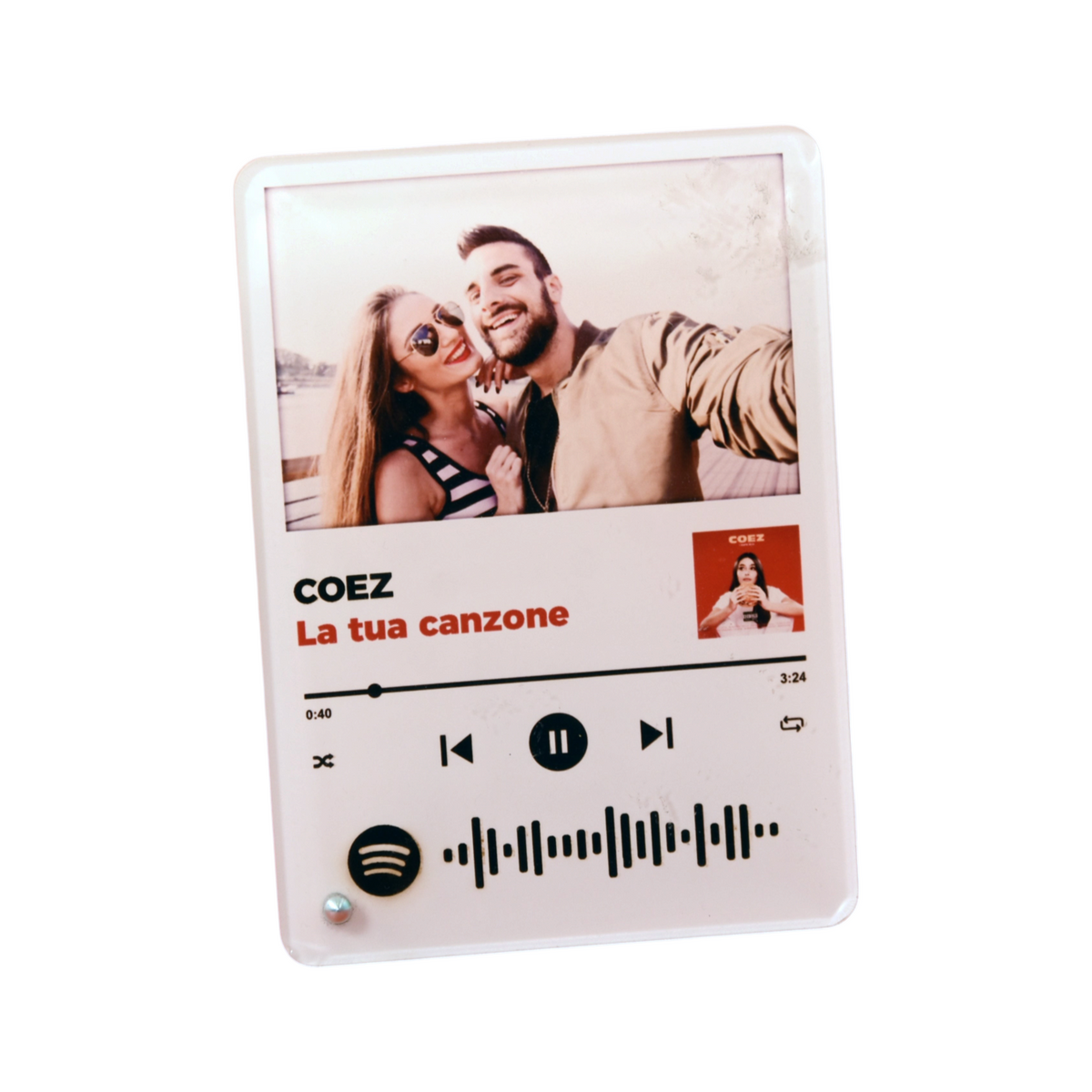 Targa decorativa personalizzata FotoGrafica stile Spotify con foto di coppia e codice musicale scansionabile
