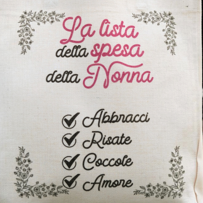 Shopper personalizzabile FotoGrafica in tela color crema con stampa grafica dedicata alla lista della spesa della nonna