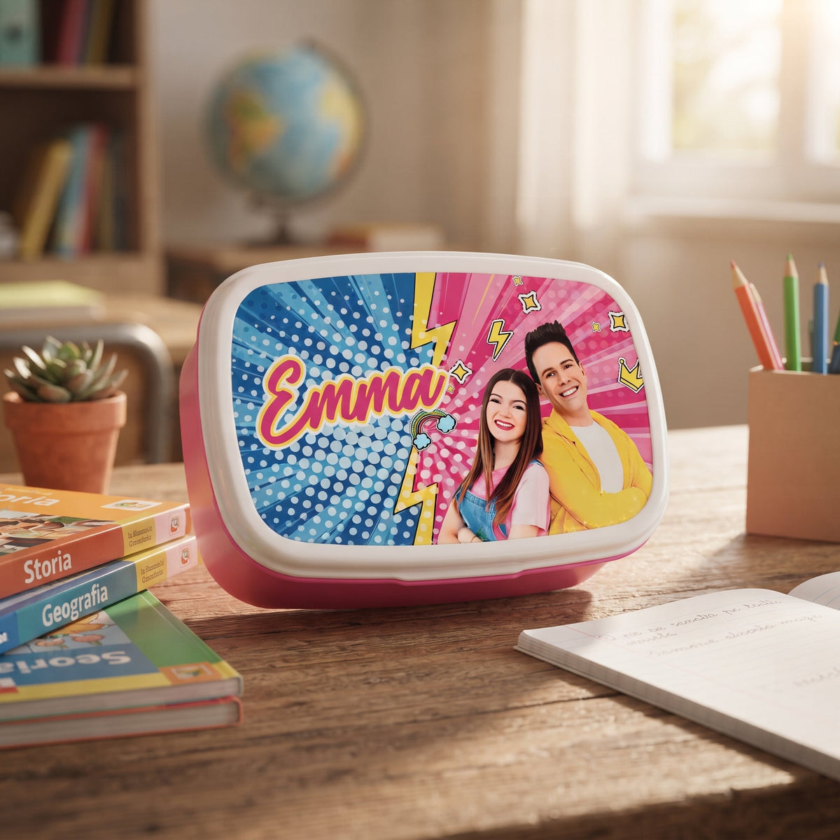 Porta Pranzo per Bambini Personalizzato con Foto o Nome - Porta Merenda Rosa o Celeste