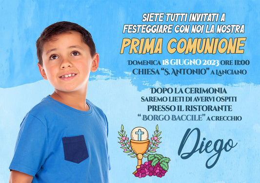 Set Coordinato Comunione e Cresima - Inviti, Segnaposti e Cornice Ricordo