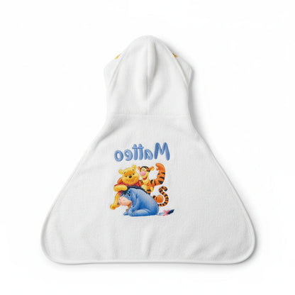 Accappatoio per neonato bianco FotoGrafica con cappuccio e stampa personalizzata di Winnie the Pooh, Tigro e Ih-Oh