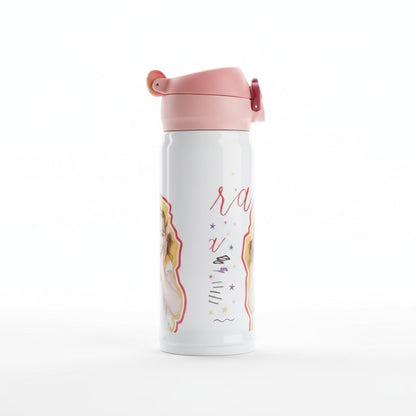 Borraccia per bambina FotoGrafica personalizzabile bianca con tappo rosa e grafica illustrata