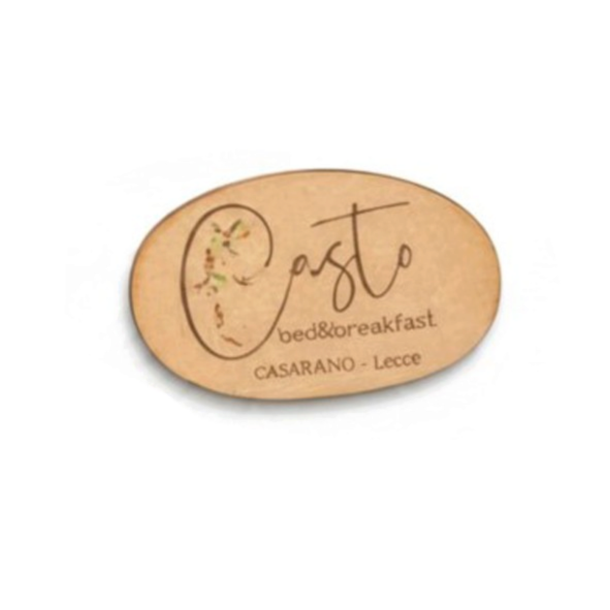 Calamita ovale in legno personalizzata FotoGrafica con logo inciso per bed and breakfast