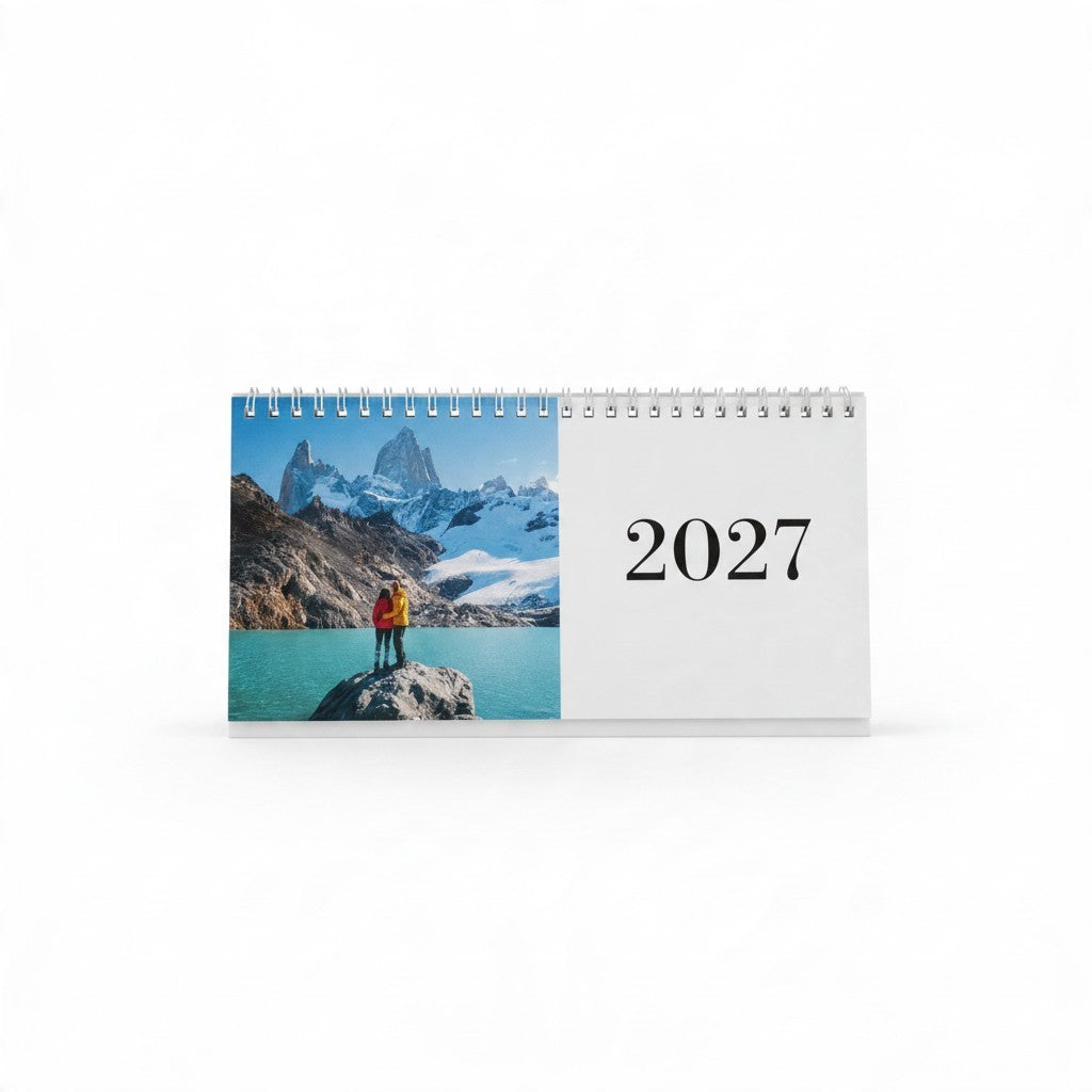 Calendario da tavolo orizzontale 2027 FotoGrafica con rilegatura a spirale e foto di paesaggio montano