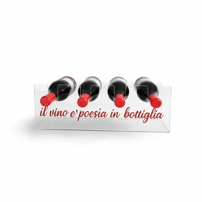 Cantinetta da tavolo FotoGrafica in plexiglass trasparente con scritta rossa il vino e poesia in bottiglia