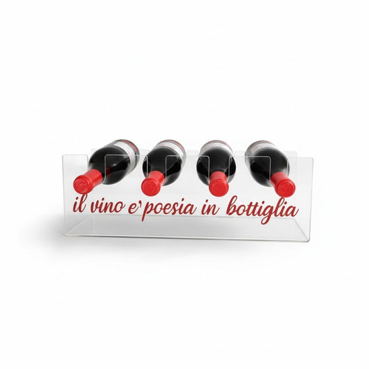 Cantinetta da tavolo FotoGrafica in plexiglass trasparente con scritta rossa il vino e poesia in bottiglia