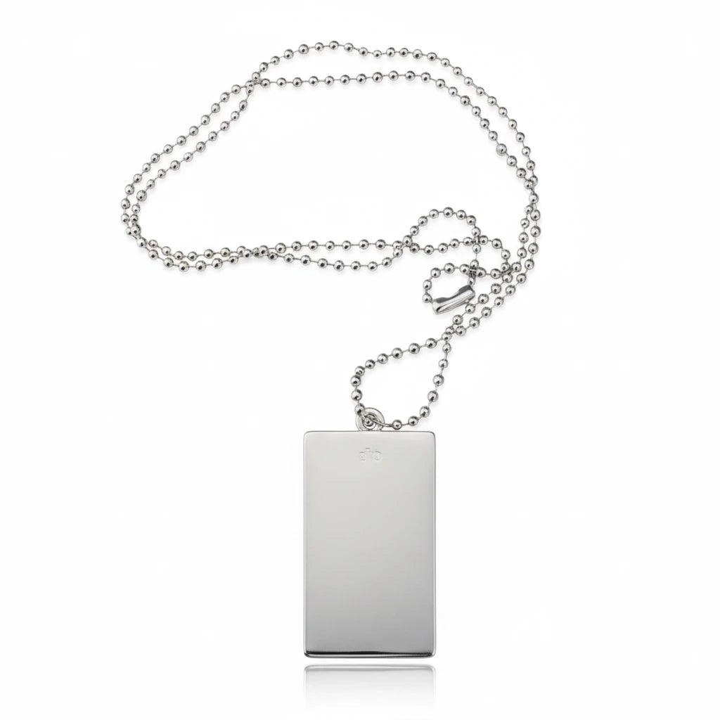 Collana con medaglietta rettangolare in metallo argentato personalizzabile FotoGrafica con catenina a pallini