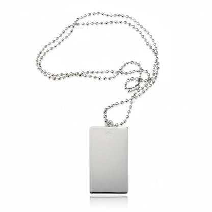 Collana con medaglietta rettangolare in metallo argentato personalizzabile FotoGrafica con catenina a pallini