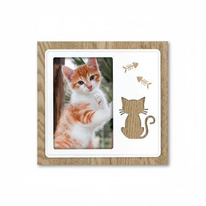 Cornice portafoto FotoGrafica in legno con decorazioni a forma di gatto e lisca di pesce per foto di animali