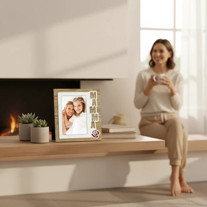 Cornice da tavolo in legno FotoGrafica con scritta Mamma e decorazione floreale, ideale per foto di famiglia