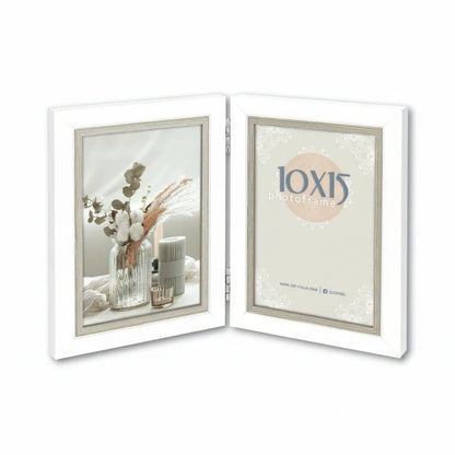 Cornice multifoto FotoGrafica pieghevole color bianco e argento per due fotografie 10x15 cm da tavolo