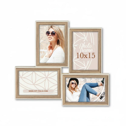 Cornice multifoto FotoGrafica moderna con finitura effetto legno chiaro per esporre quattro fotografie 10x15