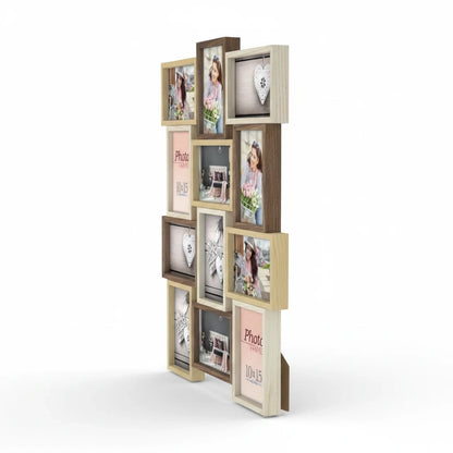 Cornice multifoto FotoGrafica da tavolo con finitura silver e legno, design moderno per molteplici fotografie
