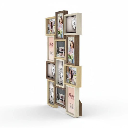 Cornice multifoto FotoGrafica da tavolo con finitura silver e legno, design moderno per molteplici fotografie