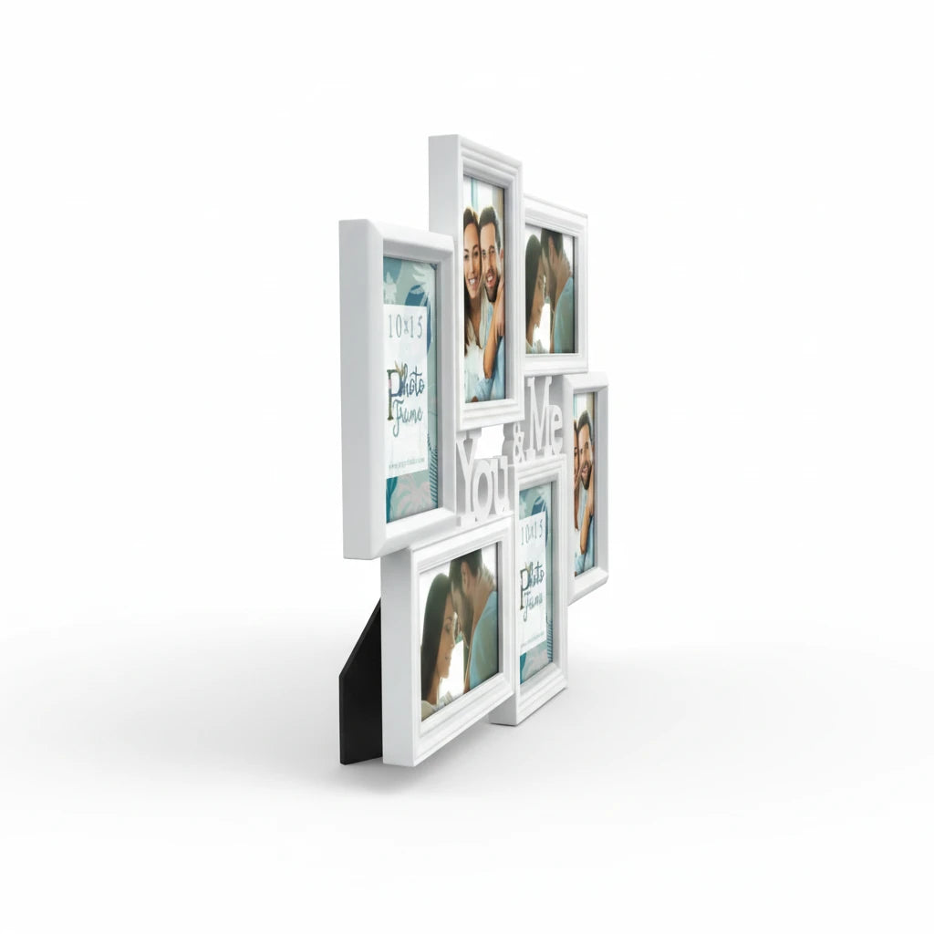 Cornice multiframe bianca FotoGrafica con scritta You & Me, ideale per foto romantiche di coppia
