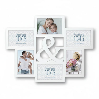 Cornice multiframe bianca FotoGrafica con simbolo ampersand centrale, ideale per collage di foto romantiche