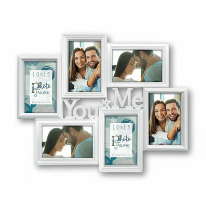 Cornice multiframe bianca FotoGrafica con scritta You & Me, ideale per collage di foto romantiche 10x15