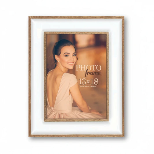 Cornice portafoto da tavolo FotoGrafica in legno naturale e bordo bianco interno, design elegante 13x18 cm