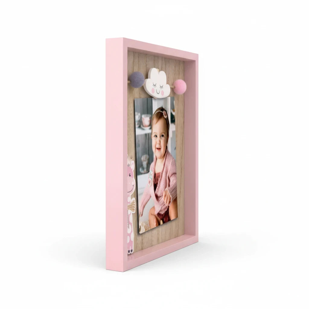 Cornice portafoto FotoGrafica rosa per neonati con decorazione a nuvoletta, ideale per battesimi e nascite