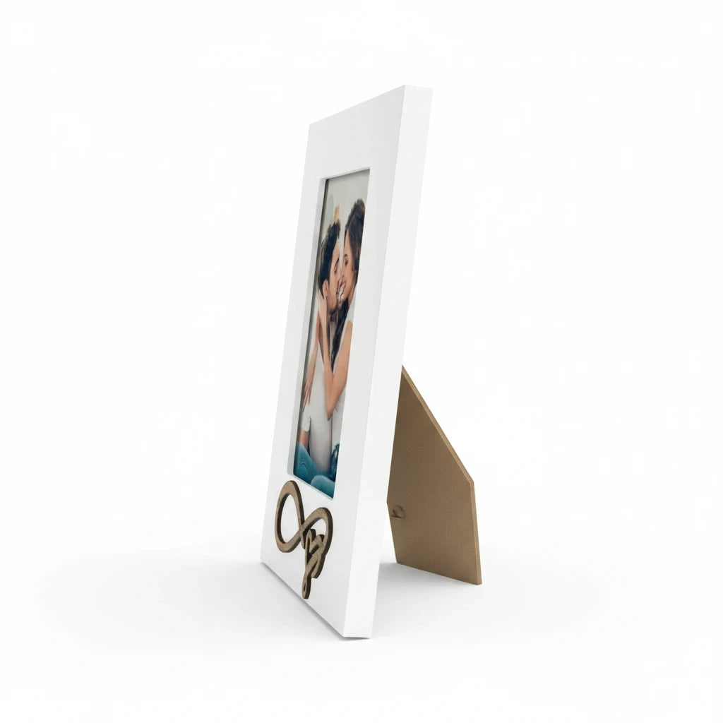 Cornice da tavolo FotoGrafica bianca con scritta Love in legno, ideale per foto romantiche su superficie piana