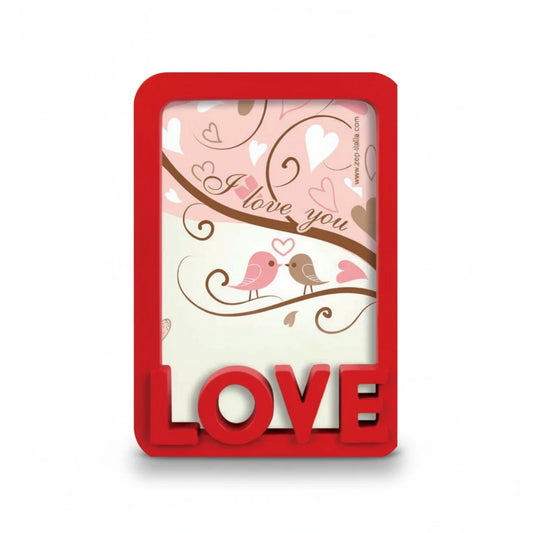 Cornice da tavolo FotoGrafica rossa in legno con scritta Love e decorazione romantica per foto
