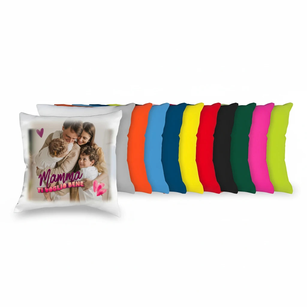 Cuscino d'Arredo Personalizzato FotoGrafica con stampa fotografica di famiglia e vari colori vivaci disponibili