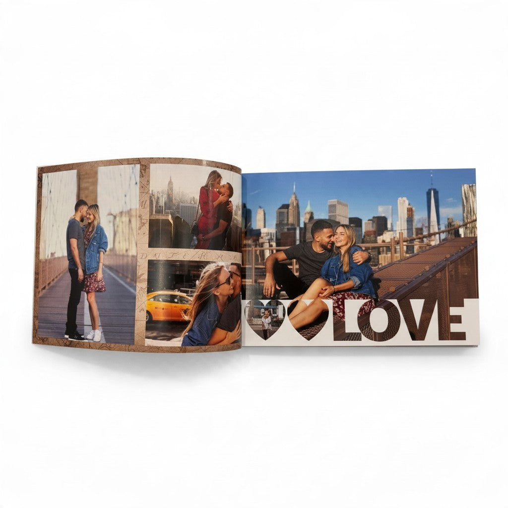 Fotolibro FotoGrafica 15x21 con stampa offset di alta qualità e layout fotografico di coppia su sfondo bianco