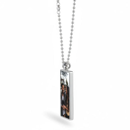 Collana con medaglietta rettangolare personalizzata FotoGrafica con foto di coppia su catenina a palline in metallo