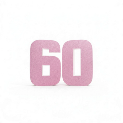 Scritta personalizzata FotoGrafica numero 60 rosa glitterato per decorazione compleanno su sfondo bianco