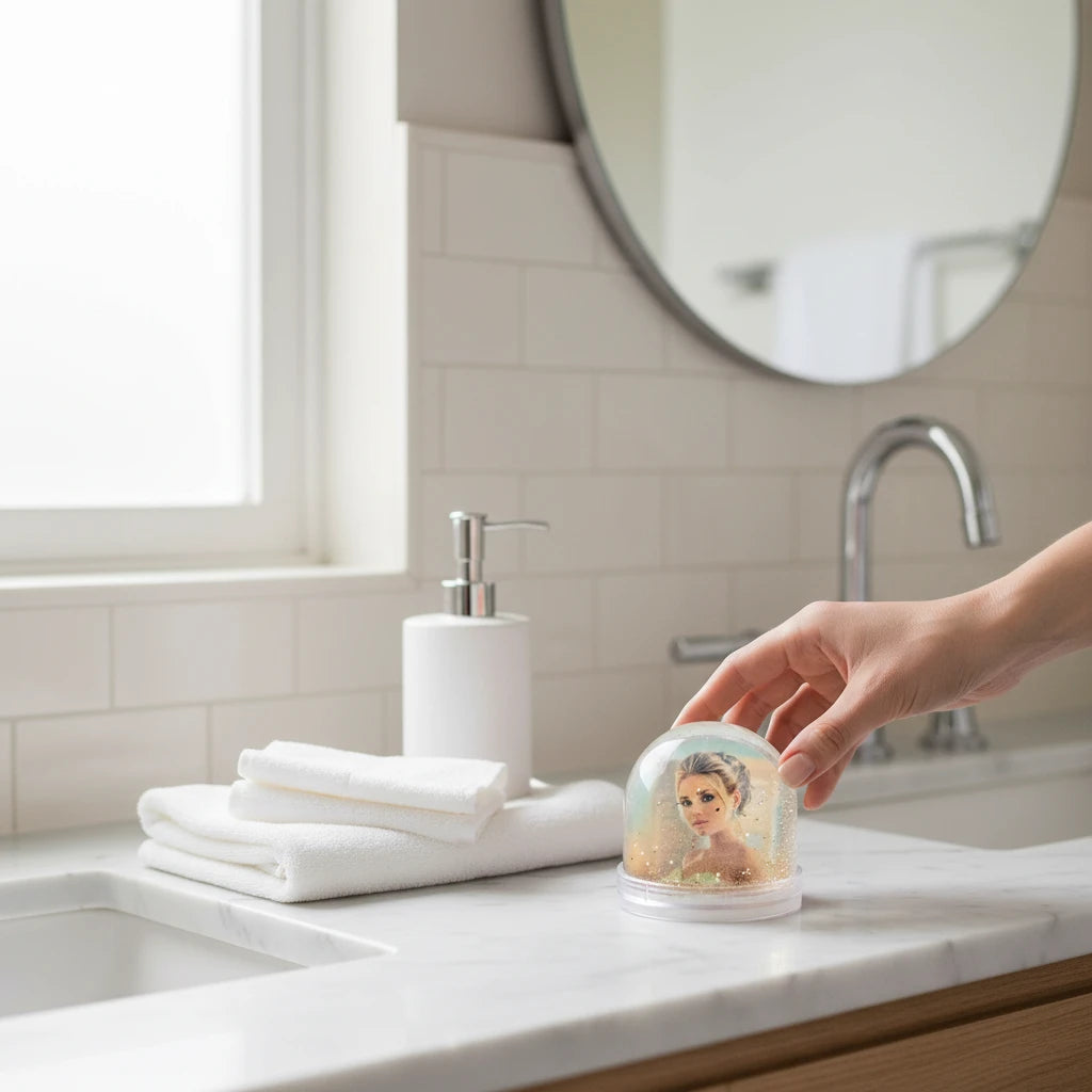 Palla di neve personalizzata con foto FotoGrafica, decorazione da bagno con glitter e immagine stampata