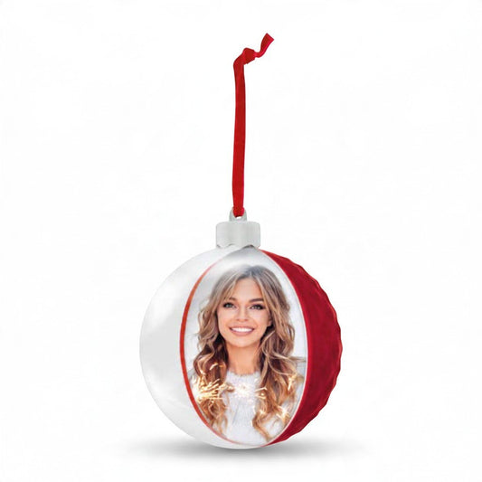 Pallina di Natale FotoGrafica Photo Diamond Red 10x10 cm personalizzabile con foto e nastro rosso per albero