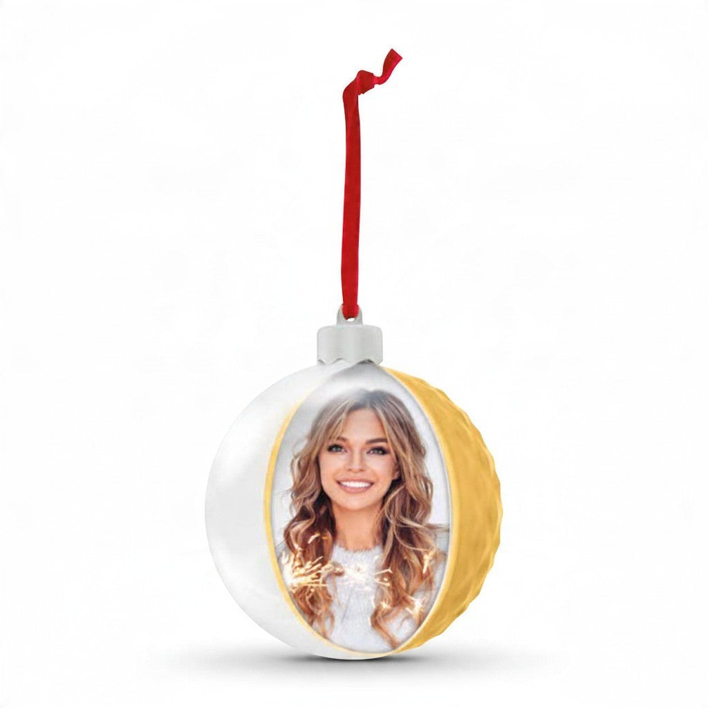 Pallina di Natale FotoGrafica Photo Diamond Gold personalizzabile con foto, decorazione dorata per albero 10x10 cm
