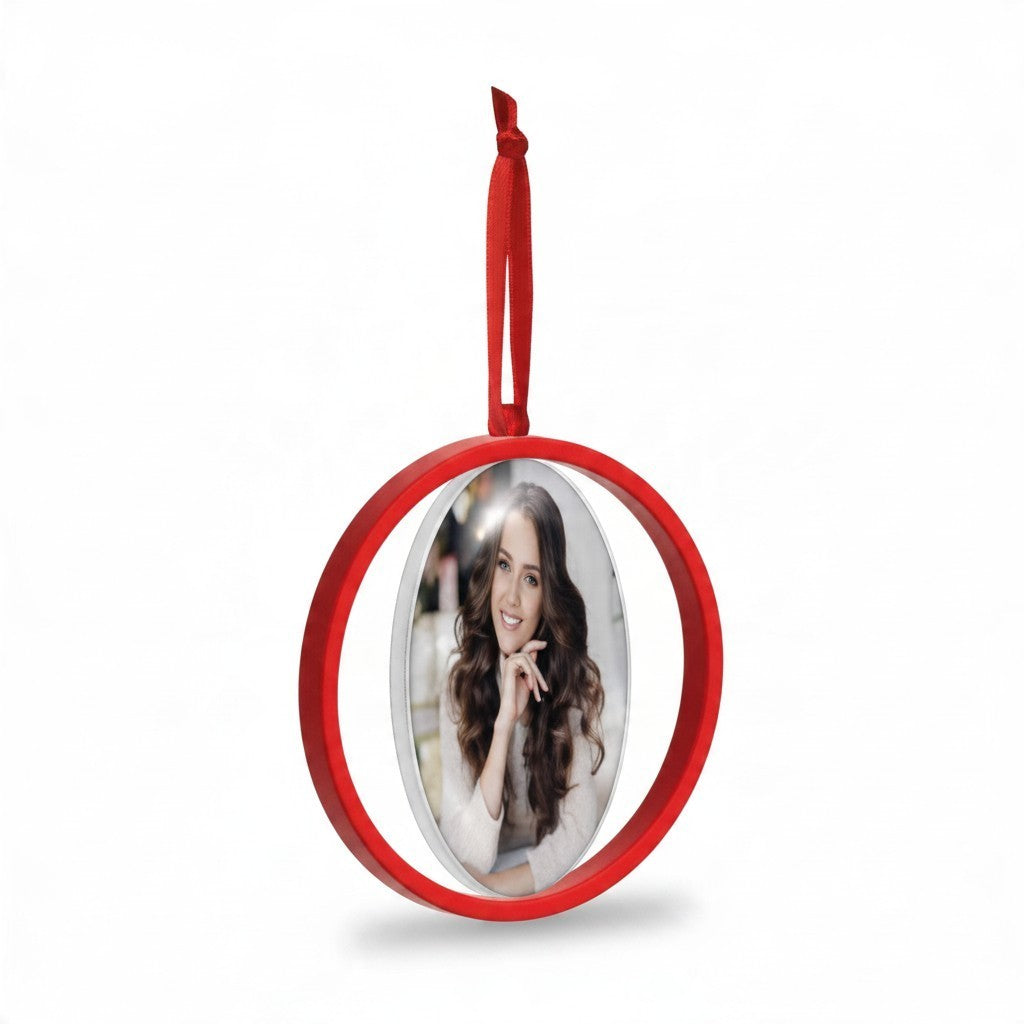 Pallina di Natale portafoto FotoGrafica Christmas Twist Big Red 10x10 cm con nastro rosso per albero