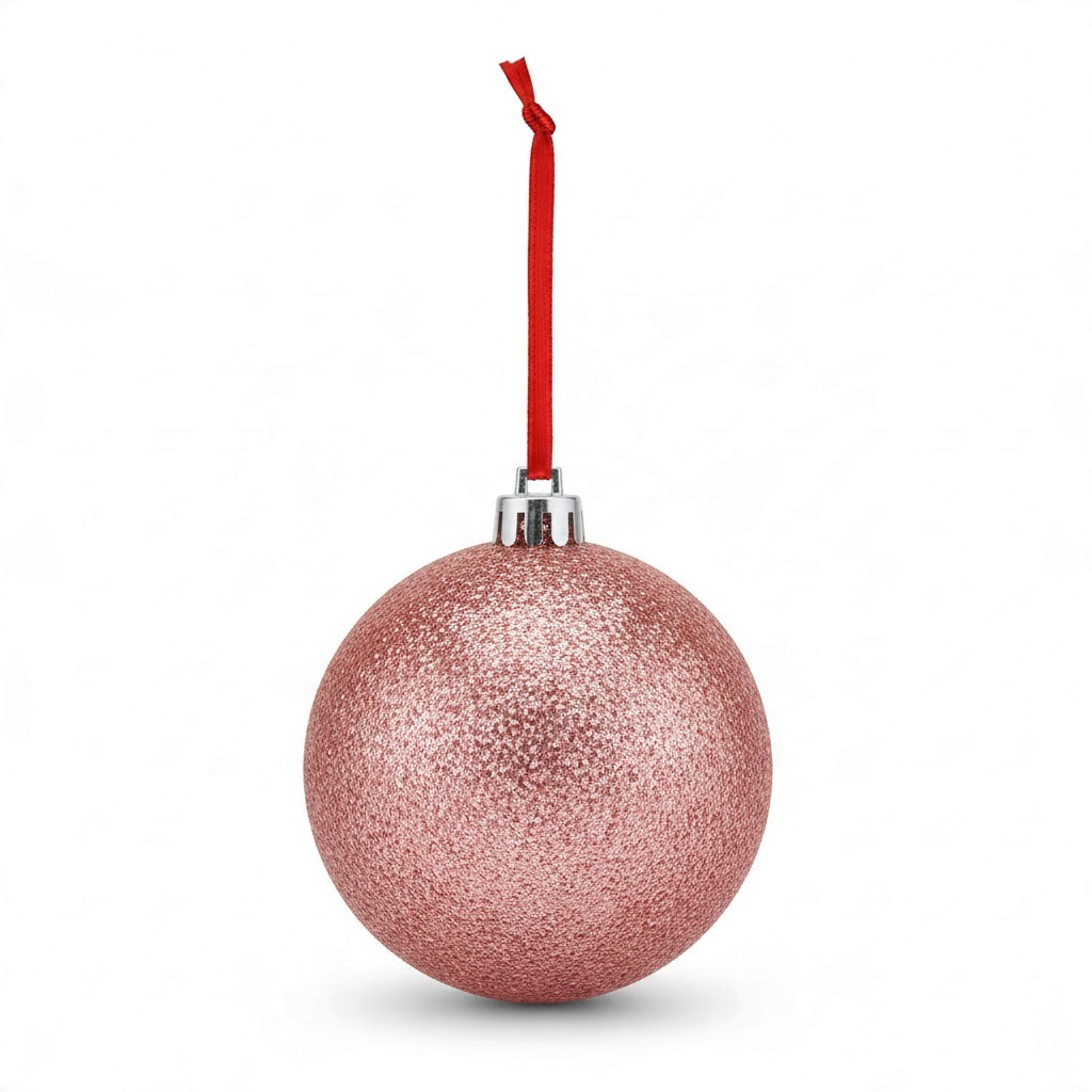 Pallina di Natale FotoGrafica rosa glitterata con nastro rosso, decorazione personalizzabile per albero 10x10 cm