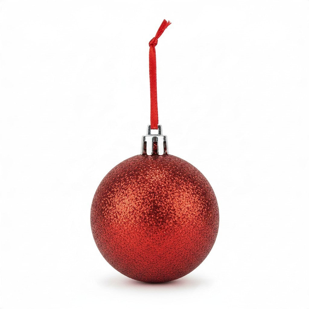 Pallina di Natale FotoGrafica rossa glitterata con gancio per foto, decorazione personalizzabile per albero 10x10 cm