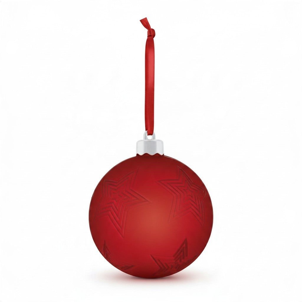 Pallina di Natale FotoGrafica rossa con decoro a stella, 10x10 cm, personalizzabile con foto per albero di Natale.