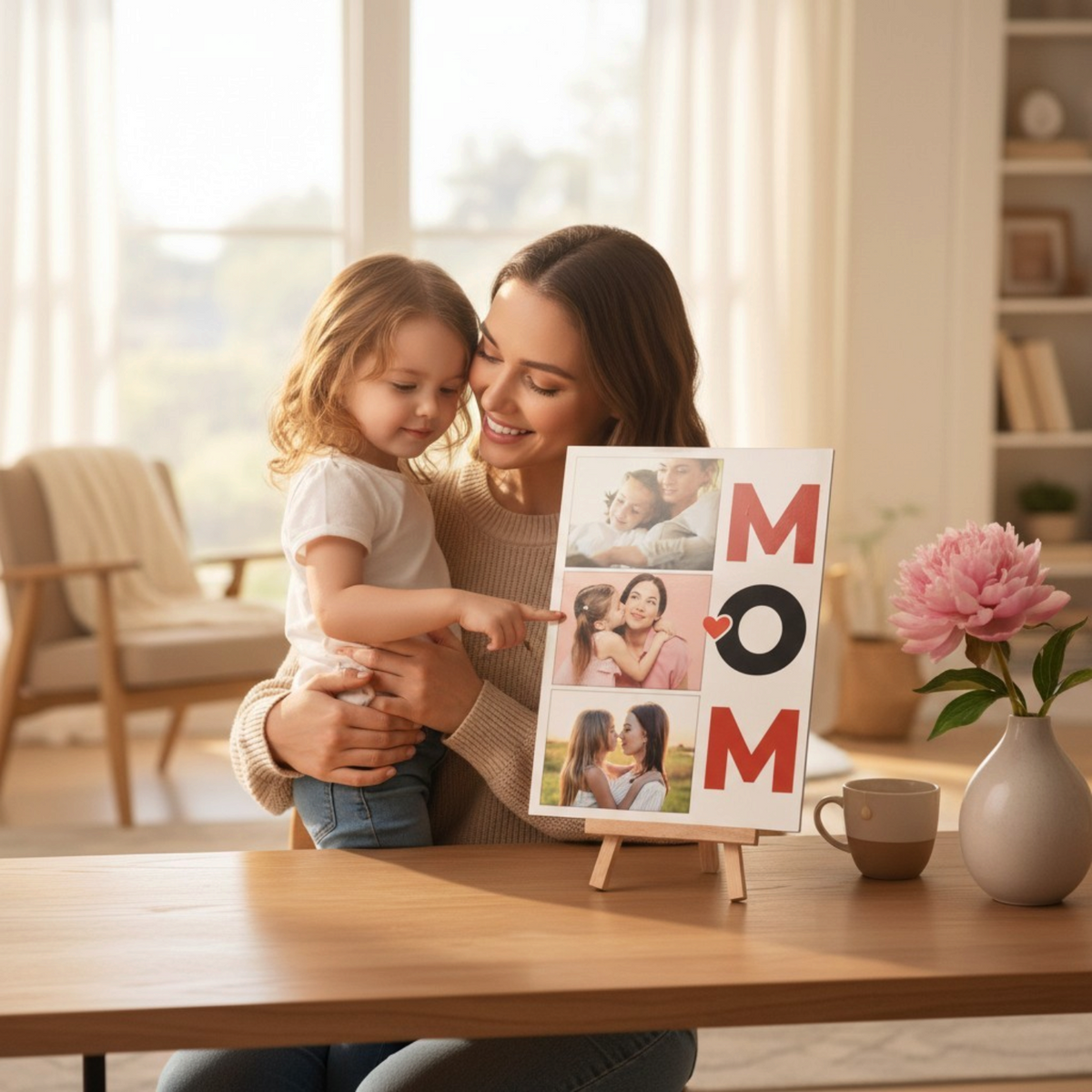 Pannello decorativo personalizzato FotoGrafica con foto di mamma e figlia, idea regalo per la festa della mamma